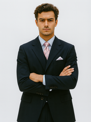 Mens 3 Button Vested Basic Wool Feel Suit in Navy