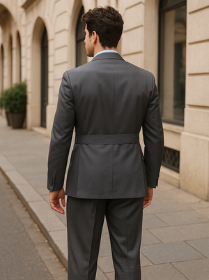 Mens 4 Button Double Breasted Vest Suit in Grey