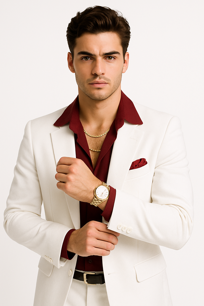 Mens Al Pacino Tony Montana Scarface Package | White Suit + Red Shirt