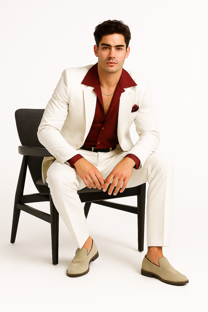 Mens Al Pacino Tony Montana Scarface Package | White Suit + Red Shirt