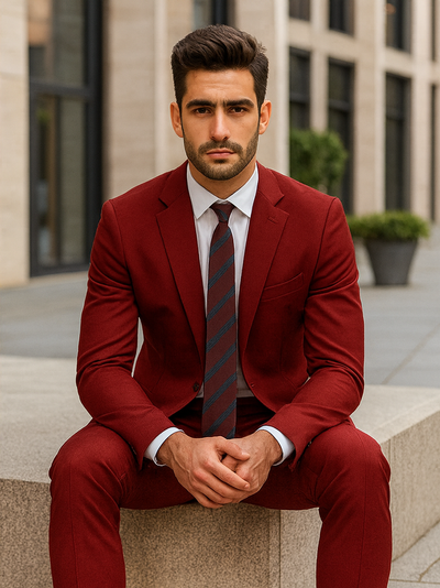 Mens Basic 2 Button Classic Fit Poplin Suit in Dark Red Light Burgundy 4 M255US-05  - from alligatorwarehouse.com