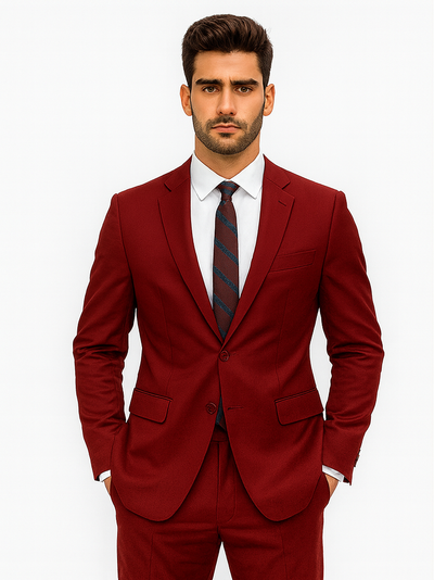 Mens Basic 2 Button Classic Fit Poplin Suit in Dark Red Light Burgundy 7 M255US-05  - from alligatorwarehouse.com