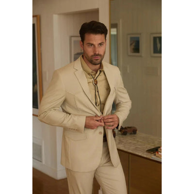 Men’s Beige Platini Western Sport Suit with Classic Elbow Patches