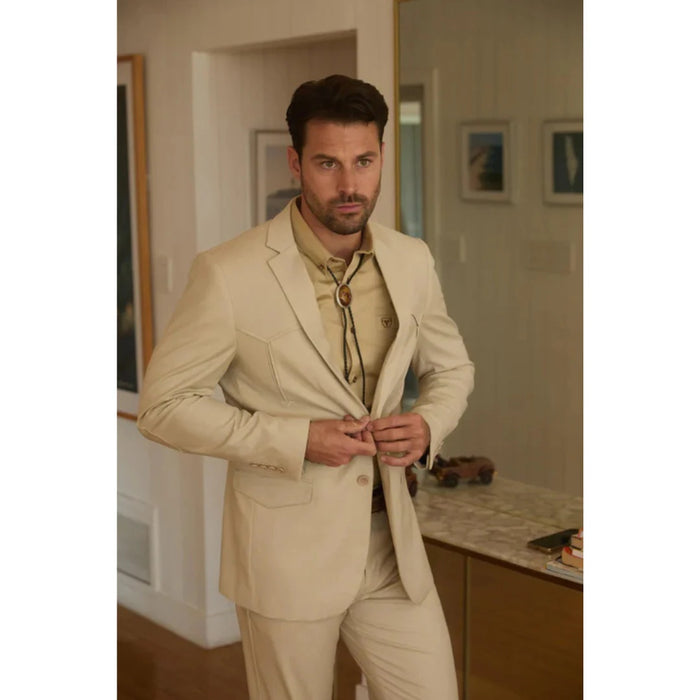 Men’s Beige Platini Western Sport Suit with Classic Elbow Patches