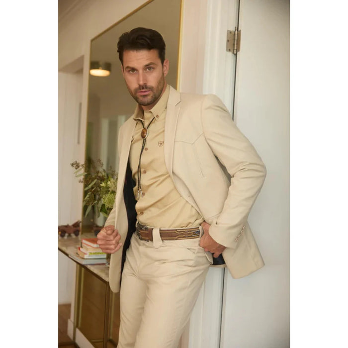 Men’s Beige Platini Western Sport Suit with Classic Elbow Patches