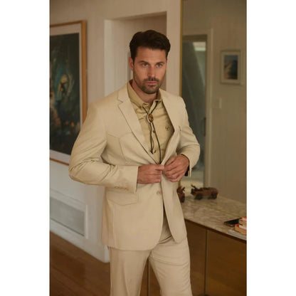 Men’s Beige Platini Western Sport Suit with Classic Elbow Patches