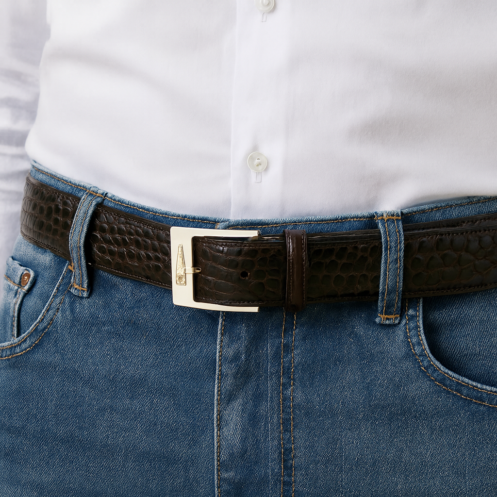 Mens Belvedere Alligator Dress Belt in Brown 4 MEN 2008 COGNAC-44-ALLIGATOR BELT  - from alligatorwarehouse.com
