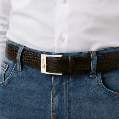 Mens Belvedere Alligator Dress Belt in Brown 4 MEN 2008 COGNAC-44-ALLIGATOR BELT  - from alligatorwarehouse.com