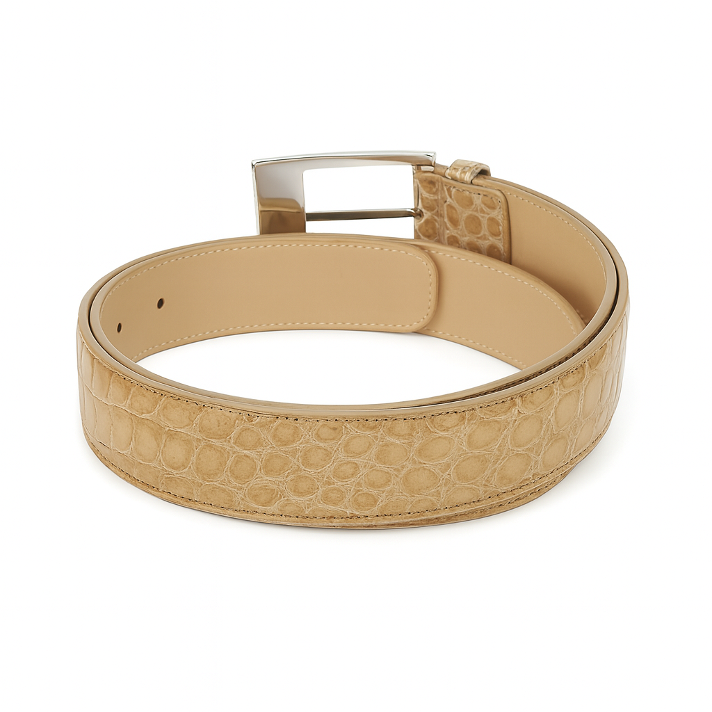 Mens Belvedere Alligator Dress Belt in Taupe 3 MEN 2008 COGNAC-44-ALLIGATOR BELT  - from alligatorwarehouse.com