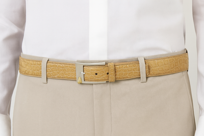 Mens Belvedere Alligator Dress Belt in Taupe 5 MEN 2008 COGNAC-44-ALLIGATOR BELT  - from alligatorwarehouse.com