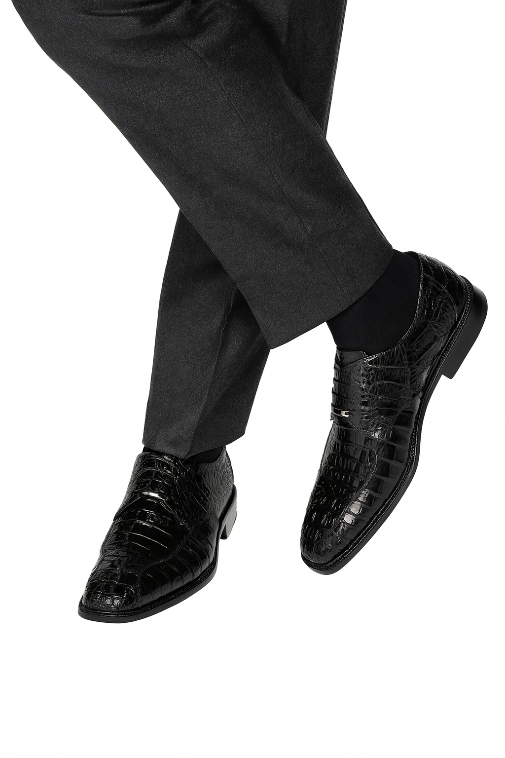 Mens Belvedere Chapo Caiman Crocodile Hornback Dress Shoe in Black 7 MEN 1465 BLACK-M-10  - from alligatorwarehouse.com