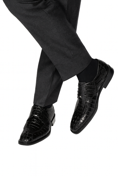 Mens Belvedere Chapo Caiman Crocodile Hornback Dress Shoe in Black 7 MEN 1465 BLACK-M-09  - from alligatorwarehouse.com