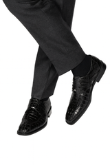 Mens Belvedere Chapo Caiman Crocodile Hornback Dress Shoe in Black