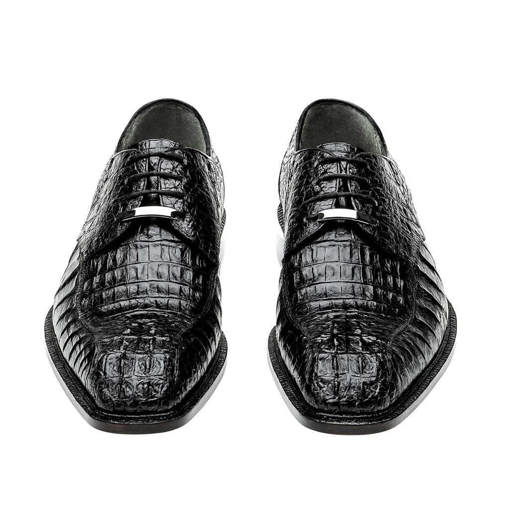Mens Belvedere Chapo Caiman Crocodile Hornback Dress Shoe in Black 8 MEN 1465 BLACK-M-10  - from alligatorwarehouse.com
