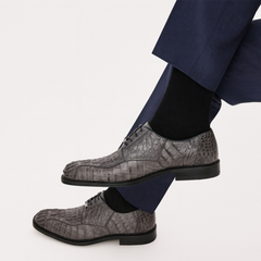 Mens Belvedere Chapo Caiman Crocodile Hornback Dress Shoe in Grey