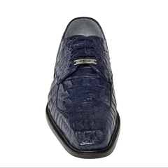 Mens Belvedere Chapo Caiman Crocodile Hornback Dress Shoe in Navy