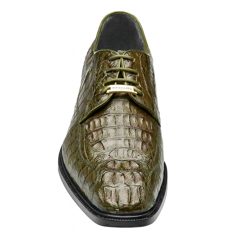 Mens Belvedere Chapo Caiman Crocodile Hornback Dress Shoe in Olive Green 3 MEN 1465 OLIVE-M-09.5  - from alligatorwarehouse.com