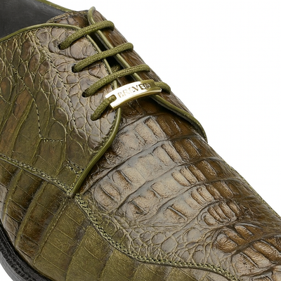 Mens Belvedere Chapo Caiman Crocodile Hornback Dress Shoe in Olive Green 5 MEN 1465 OLIVE-M-09  - from alligatorwarehouse.com