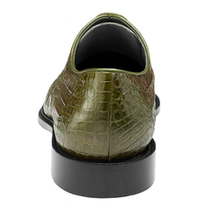 Mens Belvedere Chapo Caiman Crocodile Hornback Dress Shoe in Olive Green