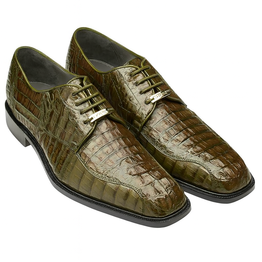 Mens Belvedere Chapo Caiman Crocodile Hornback Dress Shoe in Olive Green 7 MEN 1465 OLIVE-M-09.5  - from alligatorwarehouse.com