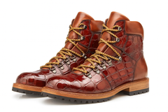 Mens Belvedere Damian Alligator Hiking Boot in Peanut