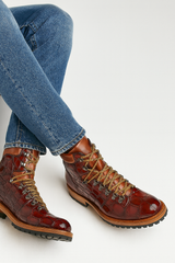 Mens Belvedere Damian Alligator Hiking Boot in Peanut