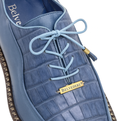 Mens Belvedere Gabriele Caiman Crocodile Dress Shoe in Blue