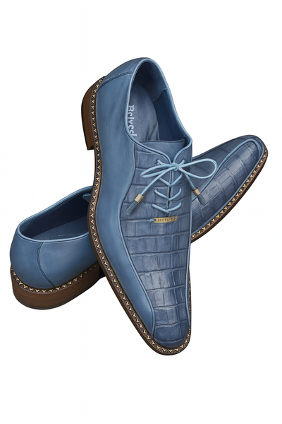 Mens Belvedere Gabriele Caiman Crocodile Dress Shoe in Blue 4   - from alligatorwarehouse.com