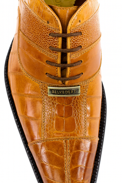 Mens Belvedere Mare Eel & Ostrich Cap Toe Dress Shoe in Tan 7 MEN 2P7 BLACK-M-09  - from alligatorwarehouse.com
