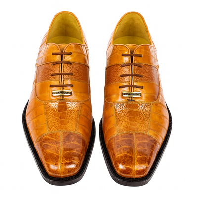 Mens Belvedere Mare Eel & Ostrich Cap Toe Dress Shoe in Tan 8 MEN 2P7 BLACK-M-09  - from alligatorwarehouse.com