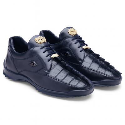 Mens Belvedere Vasco Hornback Crocodile Sneaker in Navy 3 MEN 336122 WHITE-M-08  - from alligatorwarehouse.com