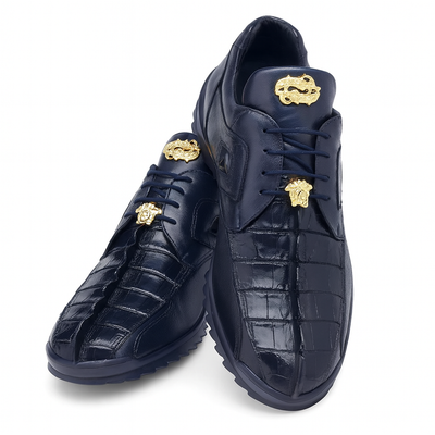 Mens Belvedere Vasco Hornback Crocodile Sneaker in Navy 5 MEN 336122 WHITE-M-08  - from alligatorwarehouse.com