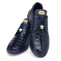 Mens Belvedere Vasco Hornback Crocodile Sneaker in Navy
