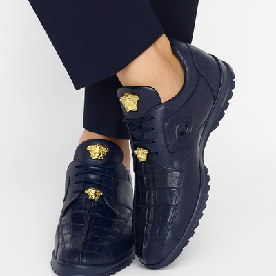 Mens Belvedere Vasco Hornback Crocodile Sneaker in Navy 6 MEN 336122 WHITE-M-08  - from alligatorwarehouse.com