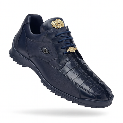 Mens Belvedere Vasco Hornback Crocodile Sneaker in Navy 7 MEN 336122 WHITE-M-08  - from alligatorwarehouse.com