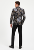 Men’s Black and Gold and Silver Floral Jacquard Blazer with Satin Shawl Lapel Tuxedo Suit With Black Pants with Bowtie 3   - from alligatorwarehouse.com