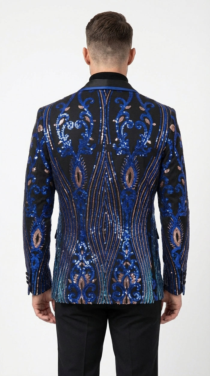 Mens Black and Royal and Gold and Navy Blue Sequin Tuxedo Suit Set – Luxury Prom Wedding Tuxedo with Sequin Jacket