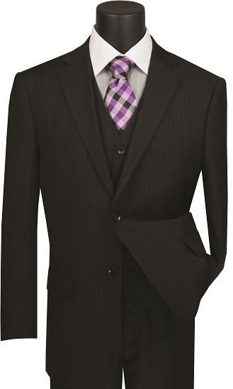 Harlem Nights Suits for Men - Mens Black Fine Pinstripe Suit 3 Piece Business Fit Vinci V2RS-7