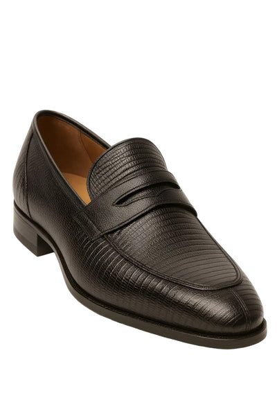 Mens Mezlan Lipari Lizard Penny Loafer Dress Shoe in Black