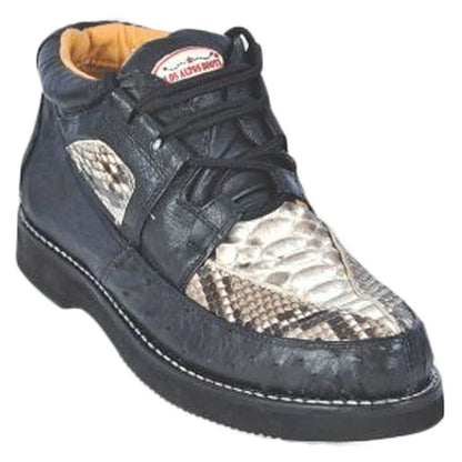 Mens Black and Natural Exotic Alligator Crocodile Casual Shoes – Ostrich and Snakeskin Pattern Lace Up Dress Shoes - Boot By Los Altos
