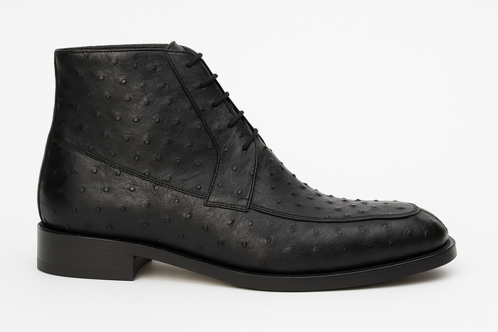 Los Altos Black Ostrich Quill Dress Ankle Boots