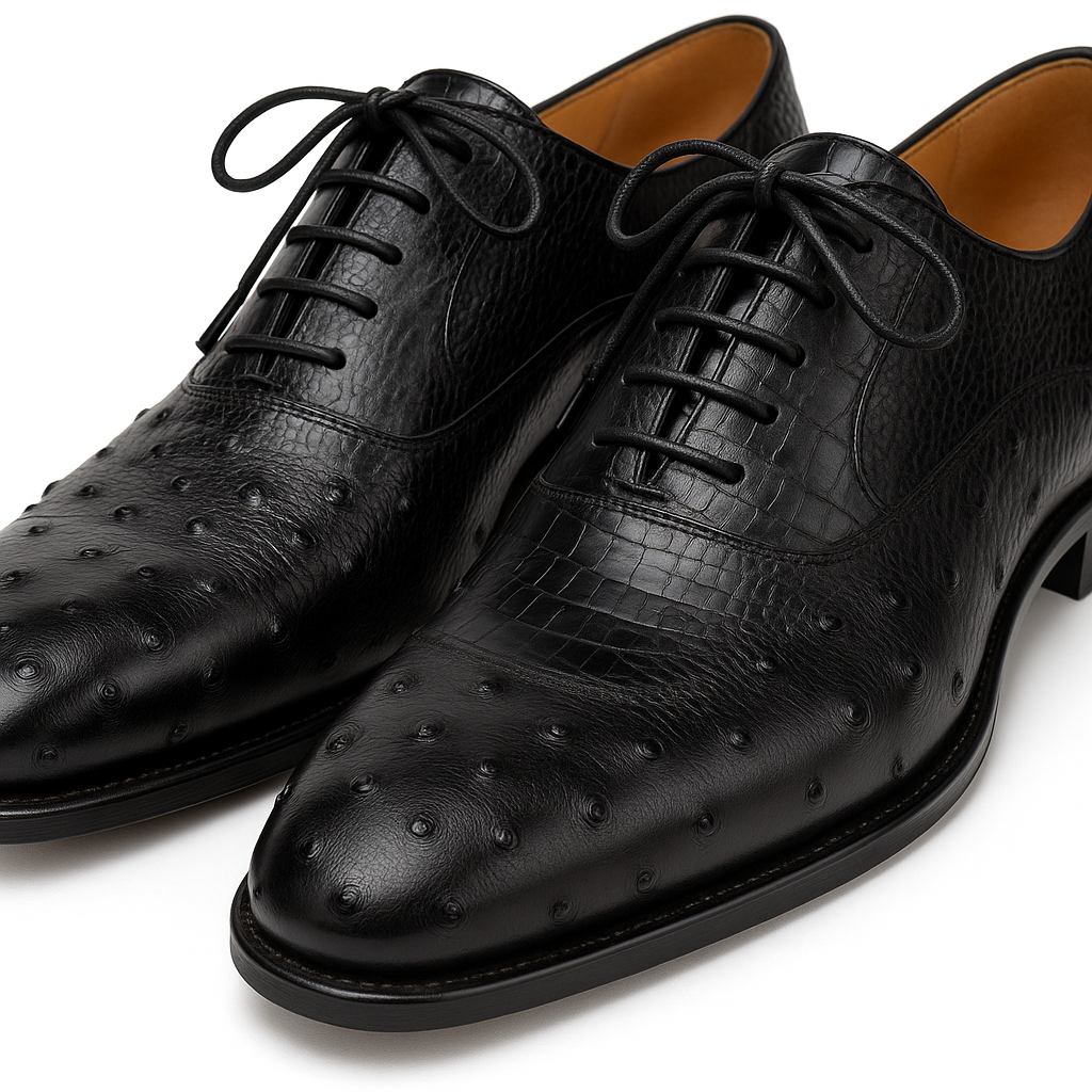 Mens Mezlan Getty Ostrich Wingtip Dress Shoe in Cognac