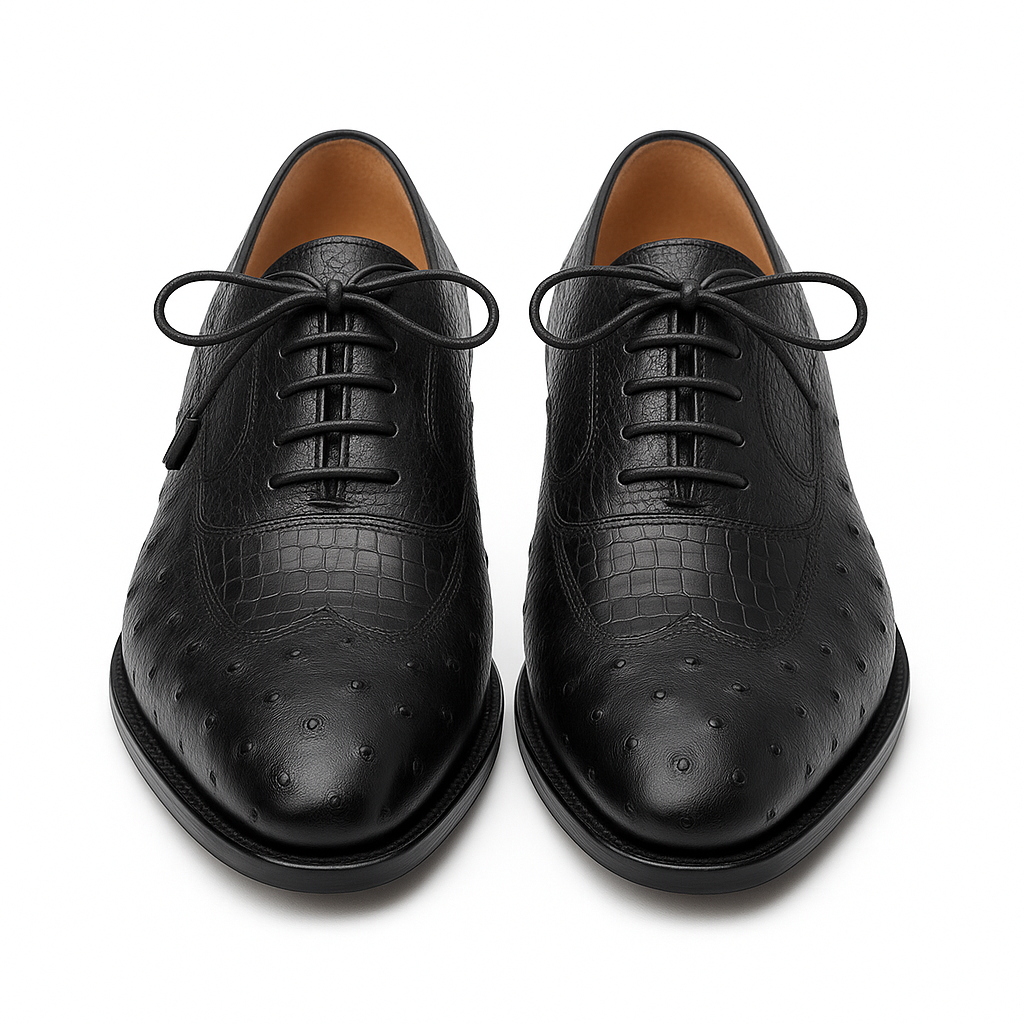 Mens Mezlan Getty Ostrich Wingtip Dress Shoe in Cognac