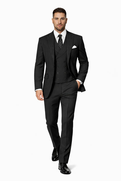 Mens Gangster Pinstripe 2 Button Double Breasted Vest Grey Suit