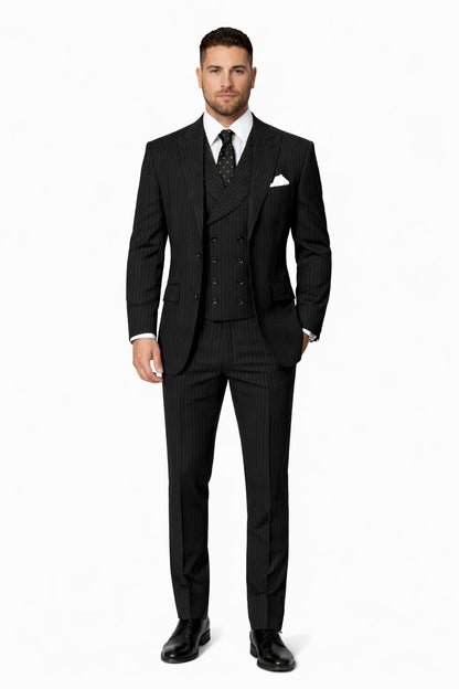 Mens Gangster Pinstripe 2 Button Double Breasted Vest Grey Suit