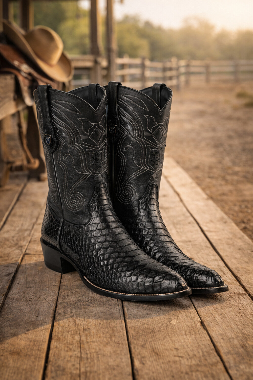 Men's Wild West Python Skin Yellow Gold J Toe Boots 29957