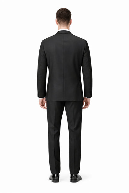 Tiglio Mens Slim Fit Black Wool Tuxedo – Satin Peak Lapel Formal Dinner Suit