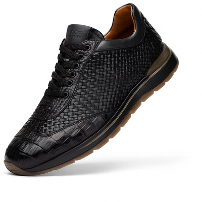 Marco Di Milano Roma Men's Shoes Black Genuine Caiman Crocodile / Woven Leather Fashion Sneakers 1 ROMA_CAIMAN FUSCUS_BLACK_8  - from alligatorwarehouse.com