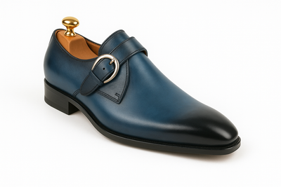 Mens Carrucci Classic Leather Fade Single D-Buckle Monk Strap Dress Shoe in Chestnut 58   - from alligatorwarehouse.com