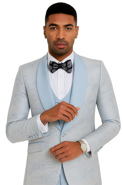 2024 Prom Special Blue Tuxedo Suit w/ Double-Breasted Vest by Tazzio 9   - from alligatorwarehouse.com